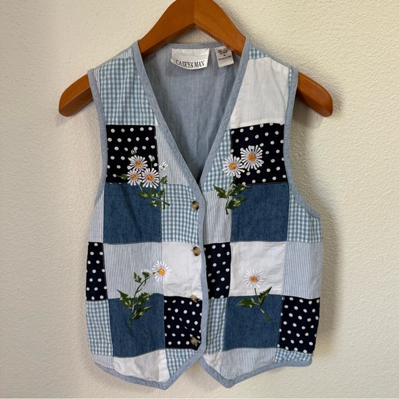 Vintage Casey & Max Floral Patchwork Denim Vest Women’s Size Medium - Picture 2 of 5